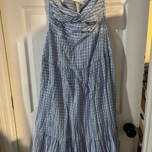 Blue and White strapless Dress
